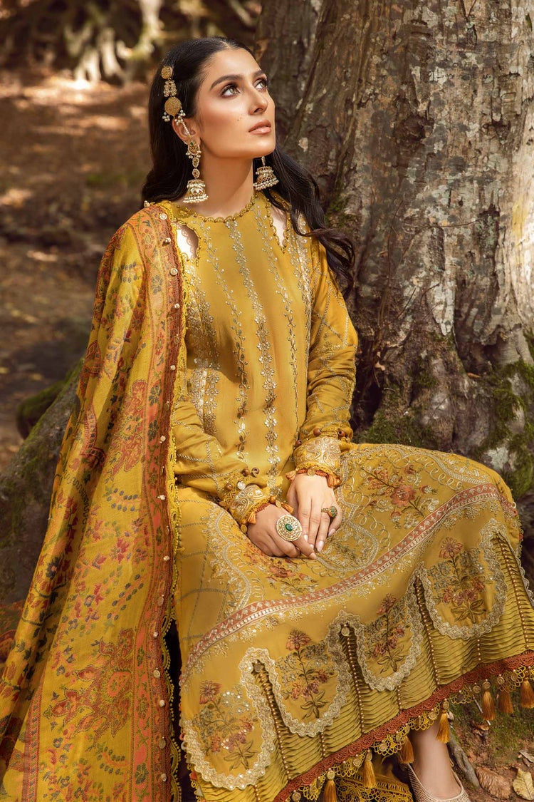MARIA.B-3PC KARANDI EMBROIDERED SHIRT WITH COURTRAI PRINTED SHAWL AND TROUSER-BIC-4286