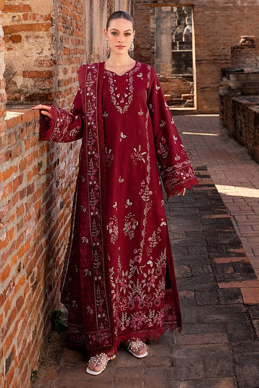 GARNET-3PC DHANAK EMBROIDERED SHIRT WITH DHANAK EMBROIDERED SHAWL & TROUSER-BIC-4306