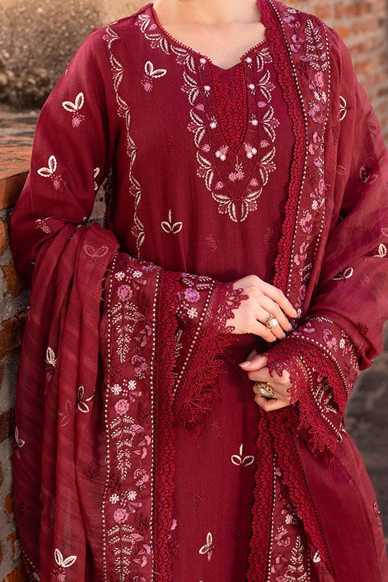 GARNET-3PC DHANAK EMBROIDERED SHIRT WITH DHANAK EMBROIDERED SHAWL & TROUSER-BIC-4306