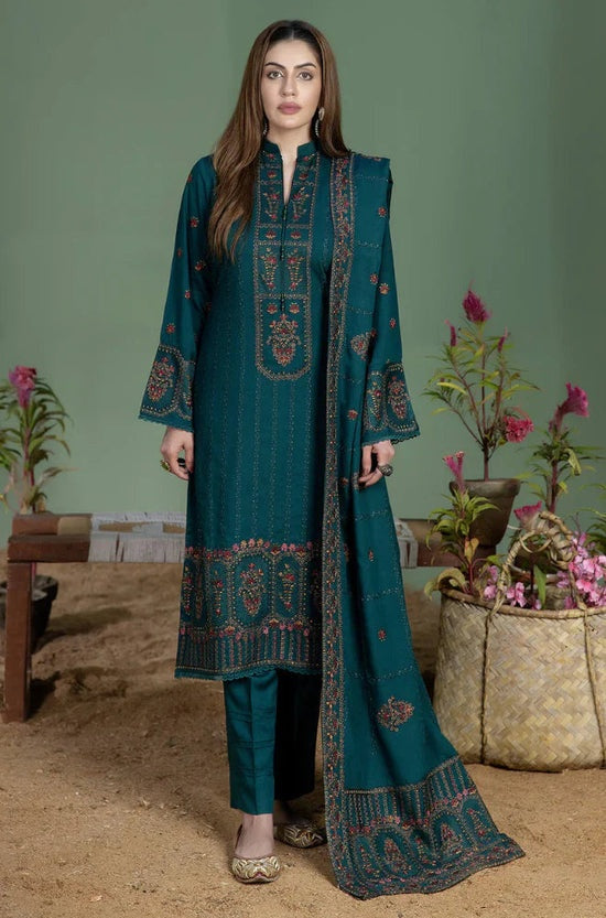 MOHAGNI-3PC DHANANK EMBROIDERED SHIRT WITH DHANAK EMBROIDERED SHAWL AND TROUSER-BIC-4256