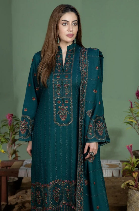 MOHAGNI-3PC DHANANK EMBROIDERED SHIRT WITH DHANAK EMBROIDERED SHAWL AND TROUSER-BIC-4256