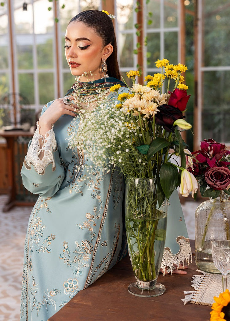 SAPPHIRE-3PC DHANAK EMBROIDERED SHIRT WITH COURTRAI PRINTED SHAWL AND TROUSER-BIC-4267