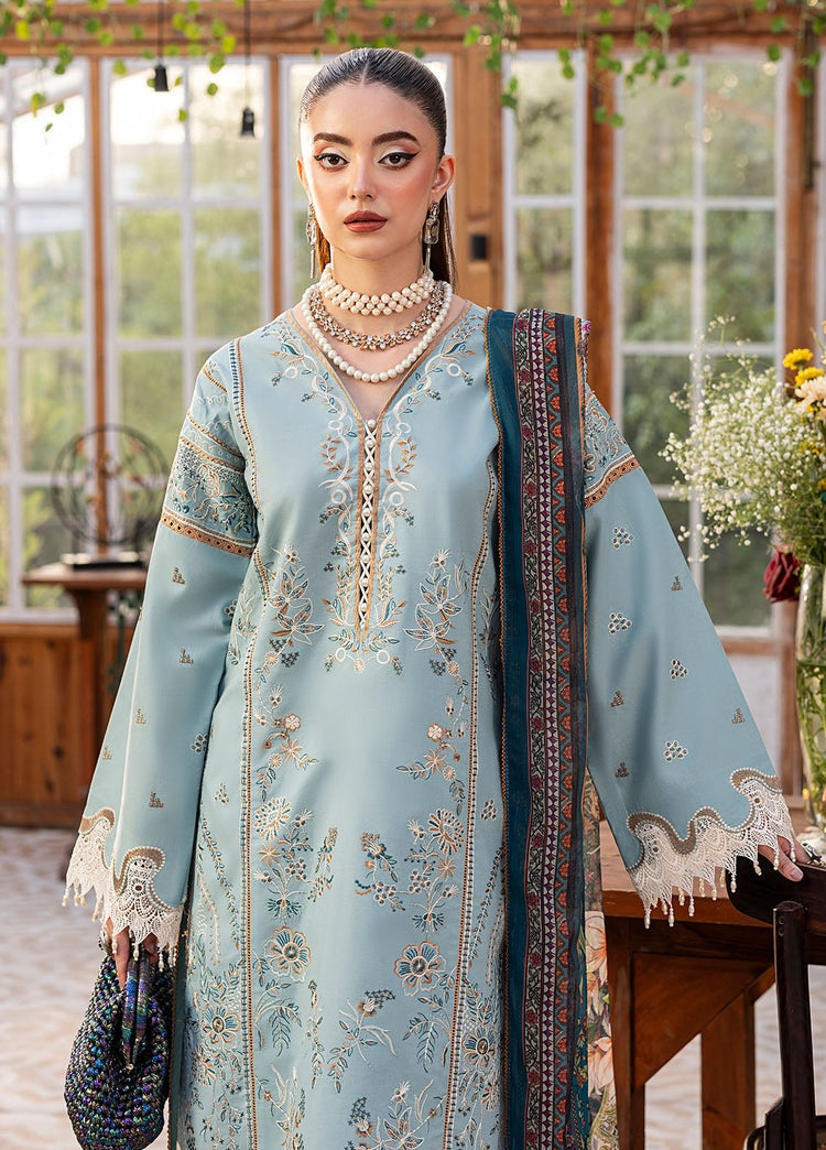 SAPPHIRE-3PC DHANAK EMBROIDERED SHIRT WITH COURTRAI PRINTED SHAWL AND TROUSER-BIC-4267