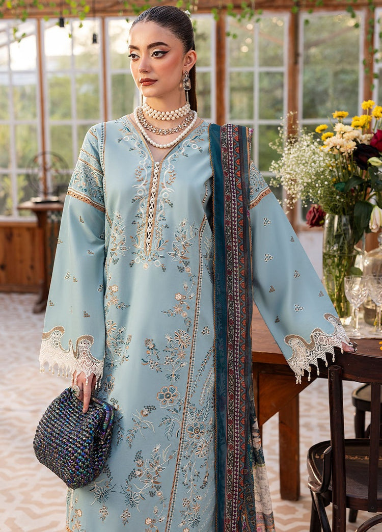 SAPPHIRE-3PC DHANAK EMBROIDERED SHIRT WITH COURTRAI PRINTED SHAWL AND TROUSER-BIC-4267
