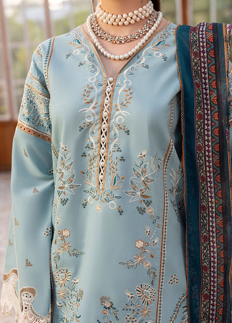 SAPPHIRE-3PC DHANAK EMBROIDERED SHIRT WITH COURTRAI PRINTED SHAWL AND TROUSER-BIC-4267