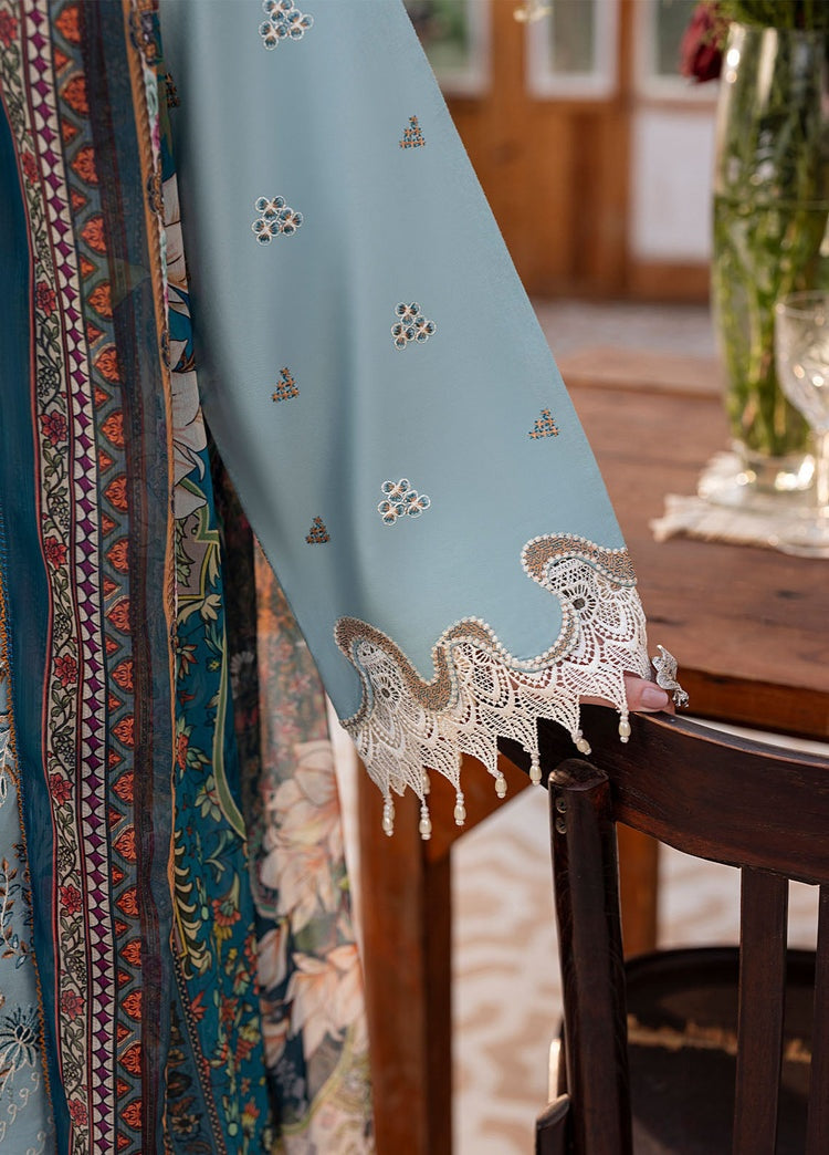 SAPPHIRE-3PC DHANAK EMBROIDERED SHIRT WITH COURTRAI PRINTED SHAWL AND TROUSER-BIC-4267