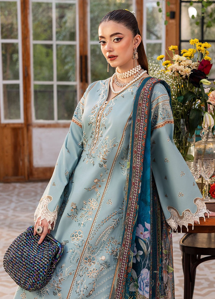 SAPPHIRE-3PC DHANAK EMBROIDERED SHIRT WITH COURTRAI PRINTED SHAWL AND TROUSER-BIC-4267
