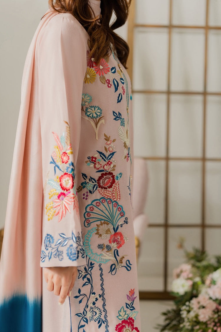 VINTAGE-3PC DHANAK EMBROIDERED SHIRT WITH TYE & DYE CHIFFON DUPATTA AND TROUSER-BIC-4314