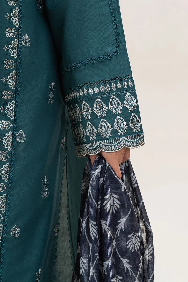 BEECHTREE-3PC DHANAK EMBROIDERED SHIRT WITH COURTRAI PRINTED SHAWL AND EMB TROUSER-BIC-4158