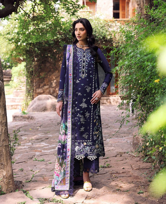 REPUBLIC WOMENSWEAR-3PC DHANAK EMBROIDERED SHIRT WITH COURTRAI PRINTED SHAWL & EMB TOUSER-BIC-4253