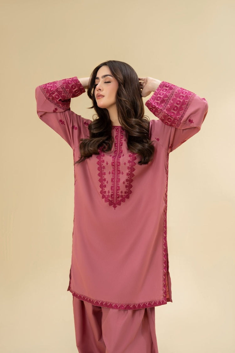 LAZULI-2PC KHADDAR EMBROIDRED SHIRT WITH KHADDAR EMB TROUSER-BIC-127