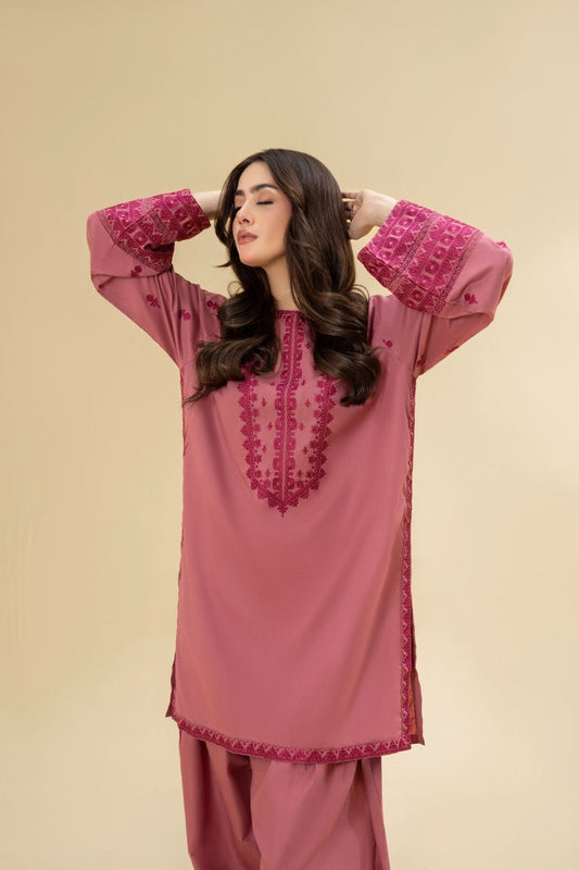 LAZULI-2PC KHADDAR EMBROIDRED SHIRT WITH KHADDAR EMB TROUSER-BIC-127