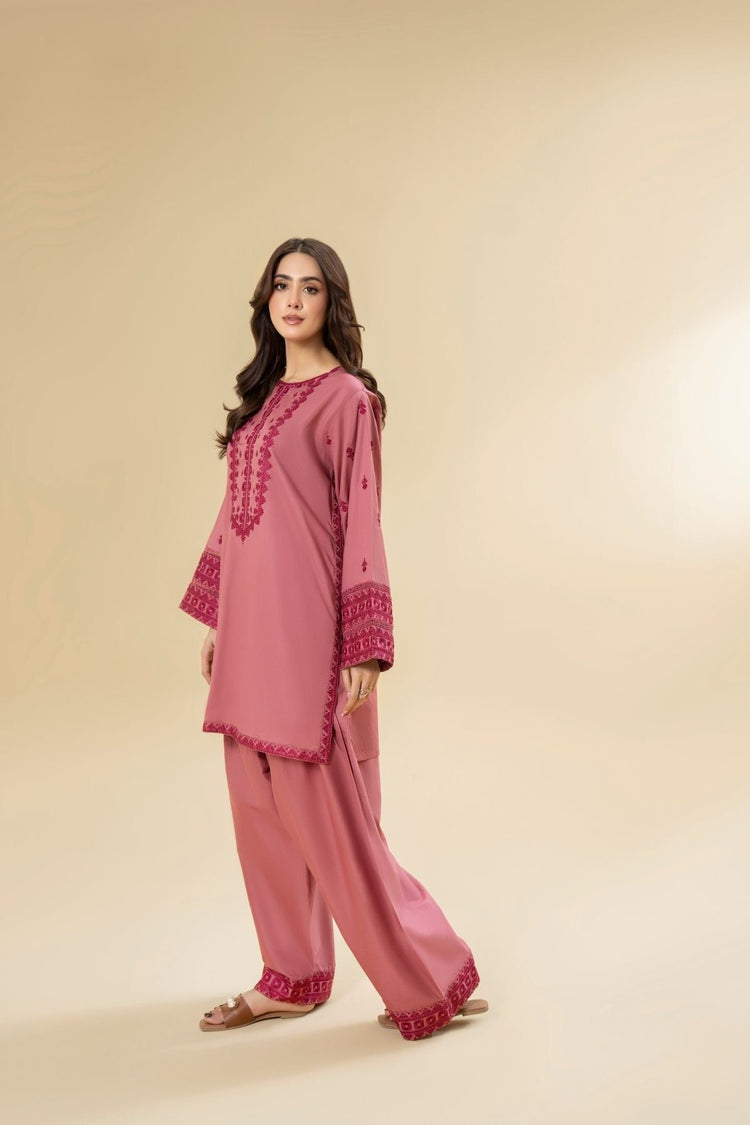 LAZULI-2PC KHADDAR EMBROIDRED SHIRT WITH KHADDAR EMB TROUSER-BIC-127