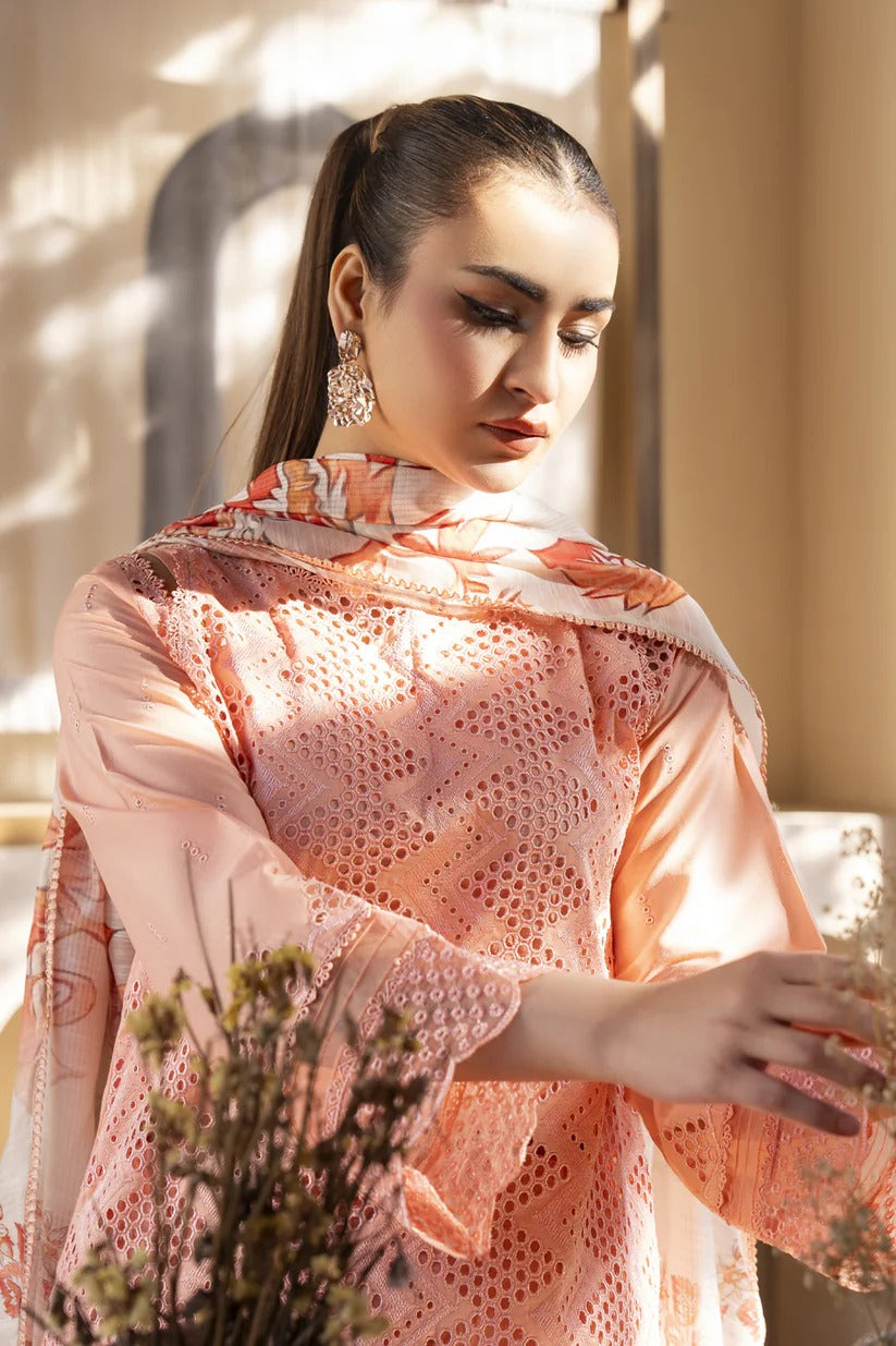 MIRAKHI LAWN 3PC - LAWN LASERCUT EMB SHIRT WITH MONARK PRINTED DUPATTA AND LAWN DYED TROUSER | RP-VOL-3