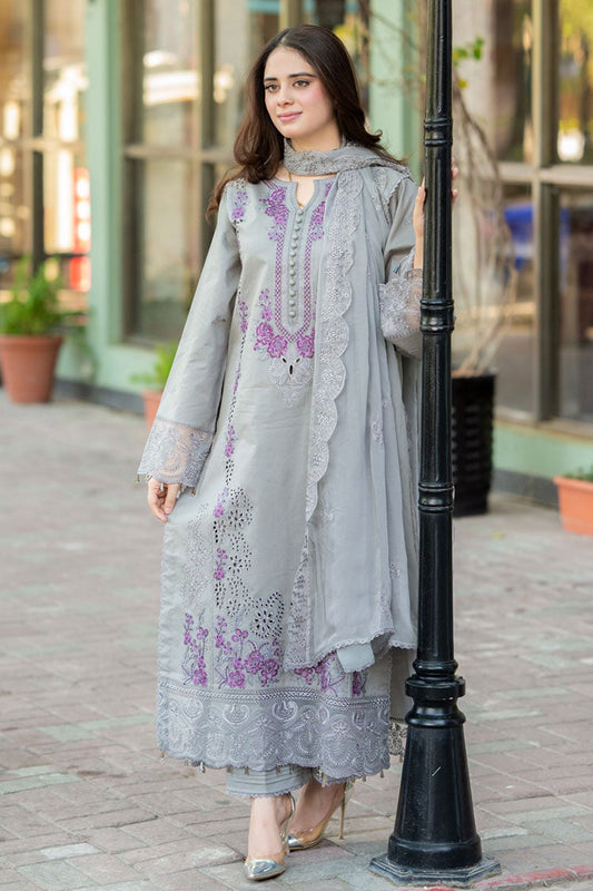 LIBAAS-3PC DHANAK EMBROIDERED SHIRT WITH CHIFFON EMBROIDERED DUPATTA AND TROUSER BIC-4069