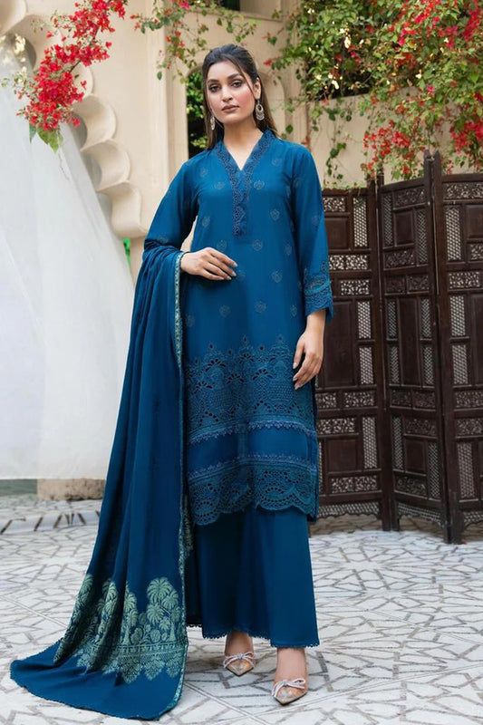 MIRAKHI LAWN 3PC - LAWN CHIKANKARI EMB SHIRT WITH LAWN JACQUARD PRINTED DUPATTA AND LAWN DYED TROUSER | RP-5600