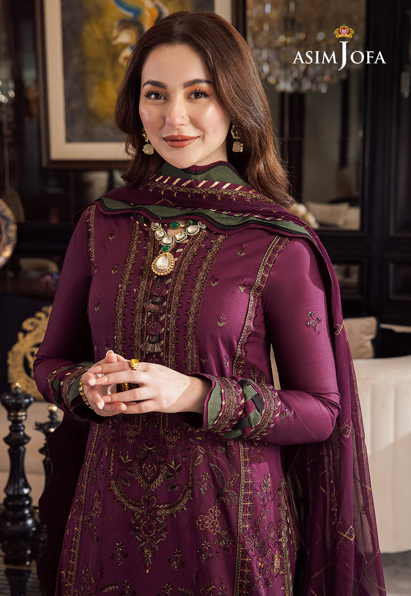ASIM JOFA-3PC DHANAK EMBROIDERED SHIRT WITH DHANAK EMBROIDERED SHAWL & DHANAK TOUSER-BIC-4291