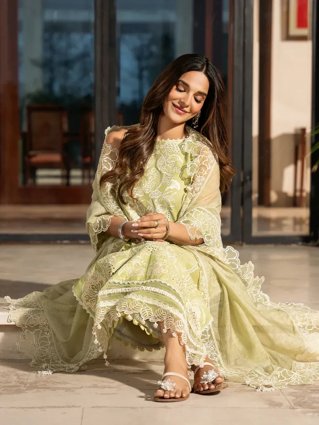 IZEL-3PC LAWN EMBROIDERED SHIRT WITH KHAADI NET EMBROIDERED DUPATTA AND TROUSER-RP-4503