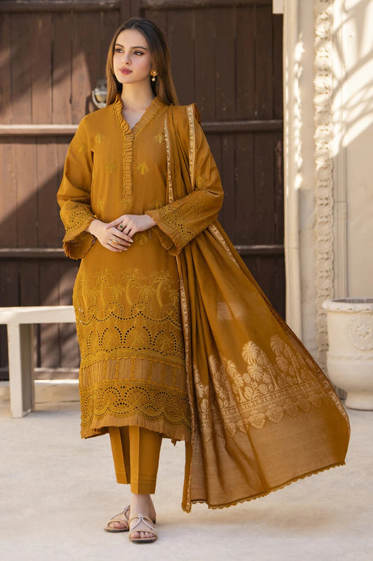 MIRAKHI LAWN 3PC - LAWN CHIKANKARI EMB SHIRT WITH JACQUARD LAWN DUPATTA AND LAWN DYED TROUSER | RP-5100