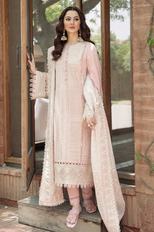 JAZMIN-3PC LAWN CHIKANKARI EMBROIDERED SHIRT WITH KHADDI NET EMB DUPATTA AND TROUSER -RP-4552