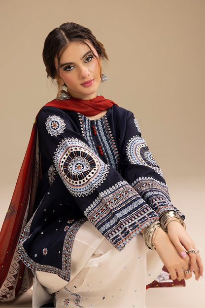 SAPPHIRE -3PC LAWN EMBROIDERED SHIRT WITH DIGITAL PRINTED DUPATTA-BU-520
