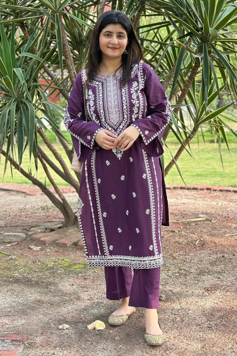 URGE-2PC DHANAK EMBROIDRED SHIRT WITH AND EMBROIDRED TROUSER-108