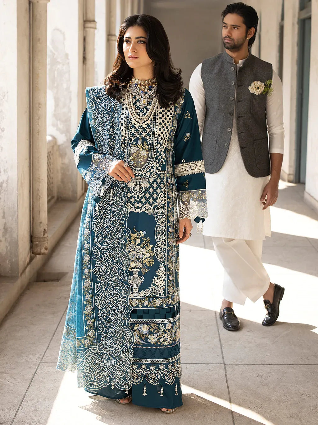 MAHNUR-3PC LAWN EMBROIDERED SHIRT WITH KHADDI NET EMBROIDERED DUPATTA AND TROUSER-RP-4609