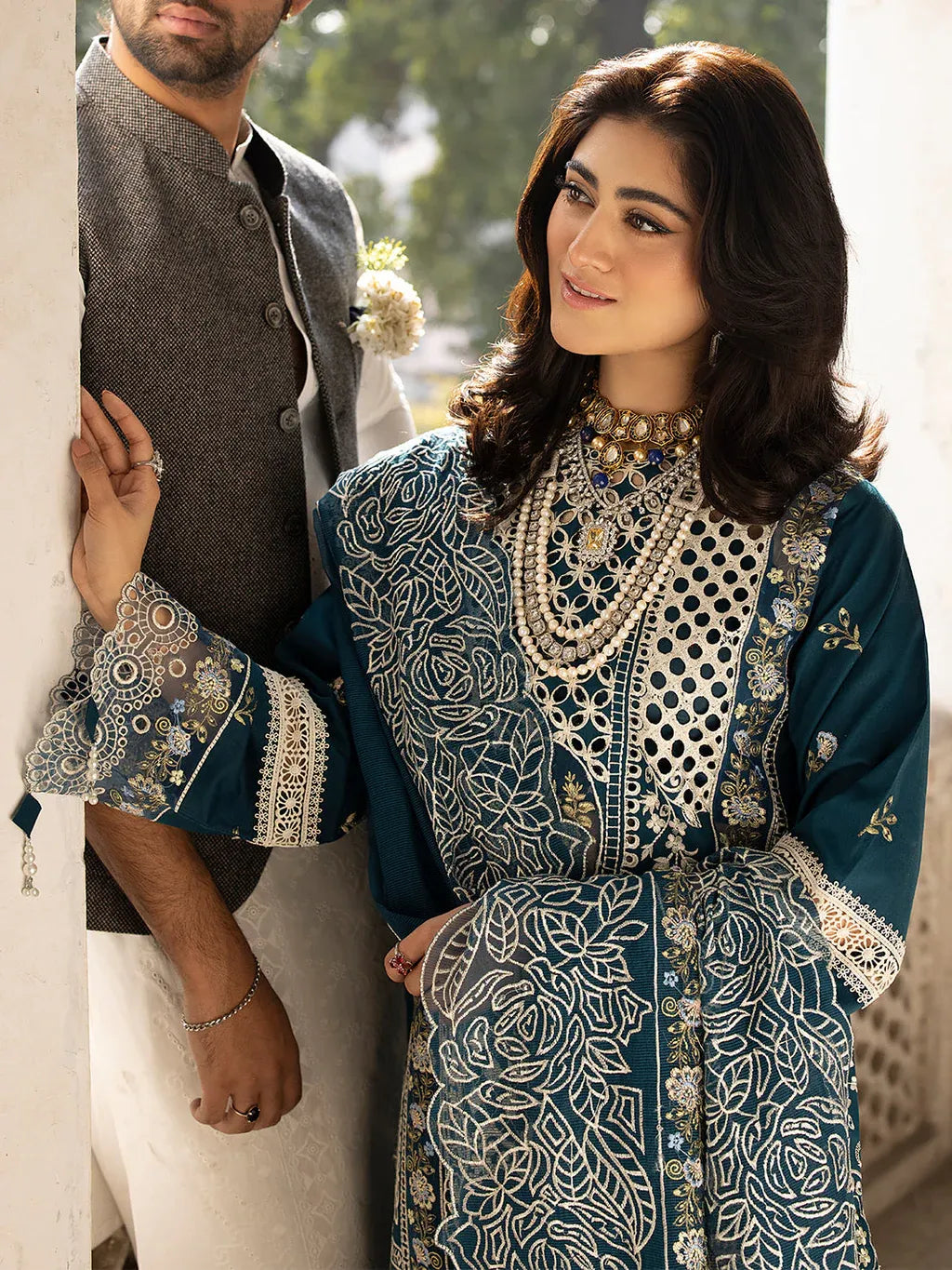 MAHNUR-3PC LAWN EMBROIDERED SHIRT WITH KHADDI NET EMBROIDERED DUPATTA AND TROUSER-RP-4609
