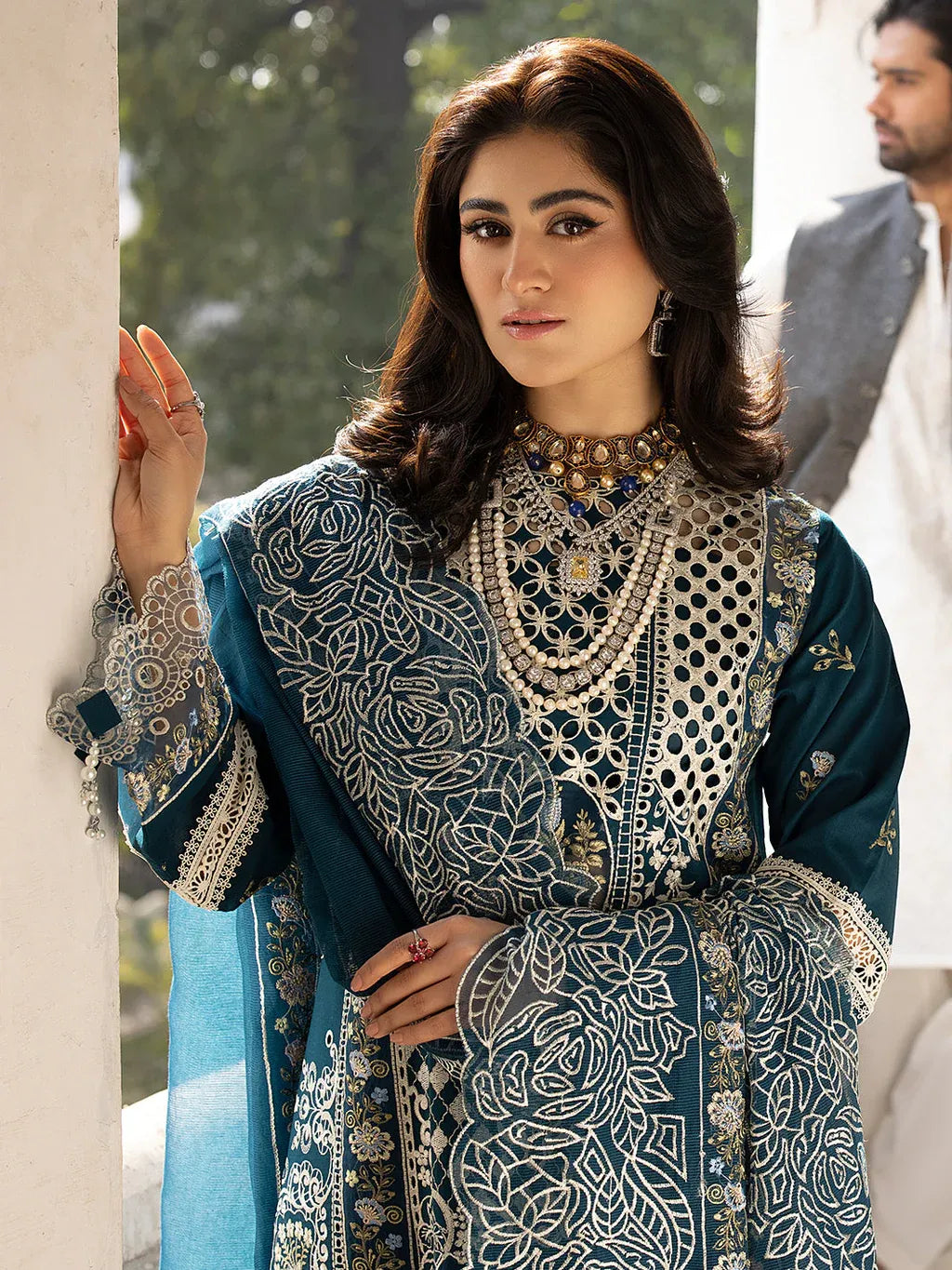 MAHNUR-3PC LAWN EMBROIDERED SHIRT WITH KHADDI NET EMBROIDERED DUPATTA AND TROUSER-RP-4609