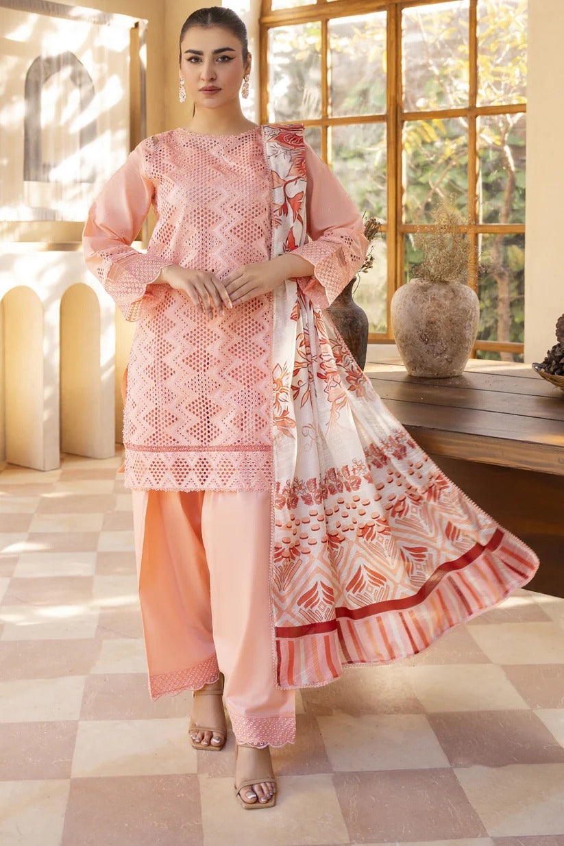 MIRAKHI LAWN 3PC - LAWN LASERCUT EMB SHIRT WITH MONARK PRINTED DUPATTA AND LAWN DYED TROUSER | RP-VOL-3