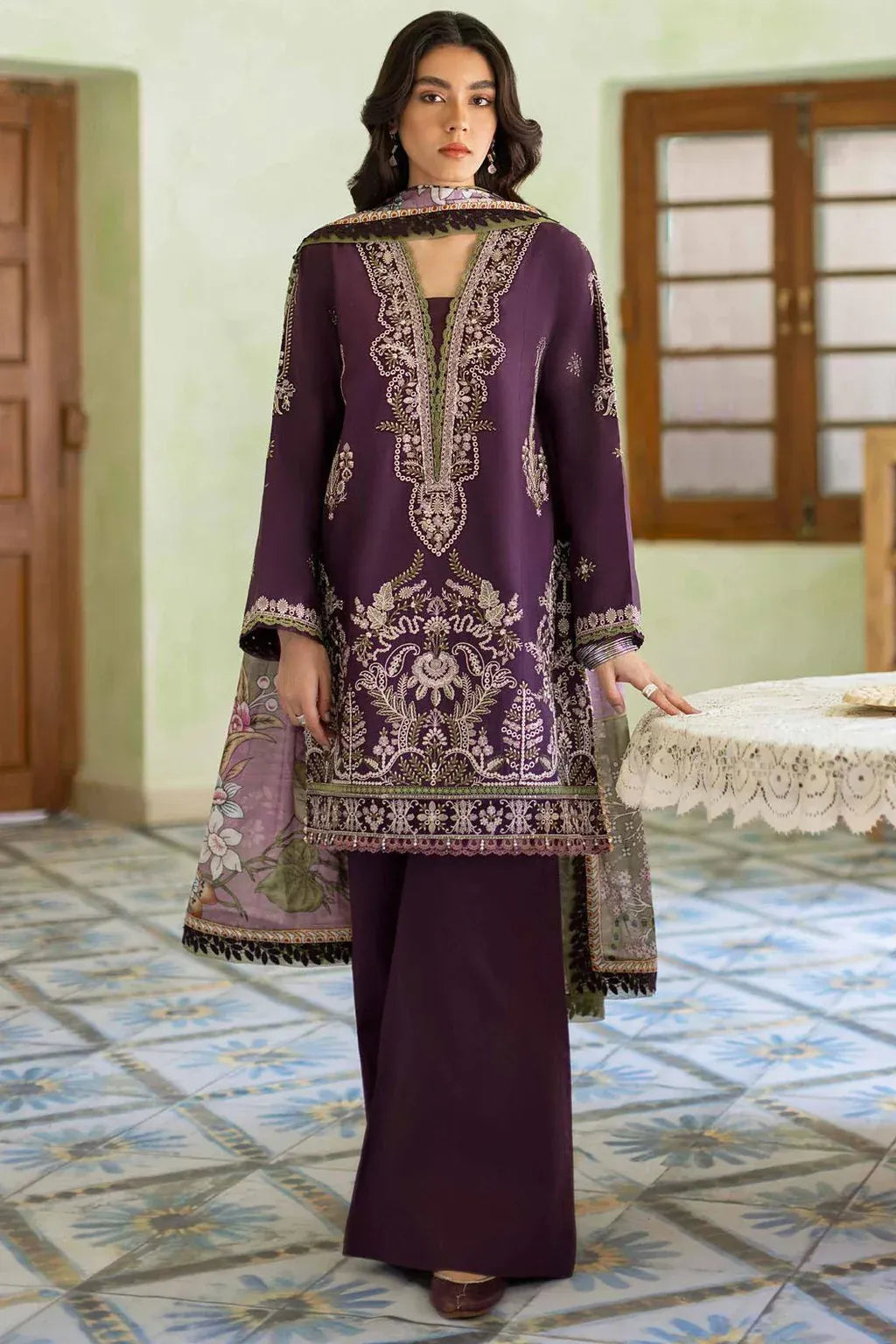 JAZMIN-3PC LAWN EMBROIDERED SHIRT WITH CHIFFON PRINTED DUPATTA AND TROUSER-RP-4631