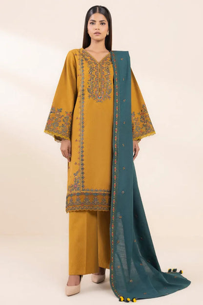 SAPPHIRE- 3PC DHANAK EMBROIDERED SHIRT WITH DHANAK EMBROIDERED SHAWL AND TROUSER-RP-3374