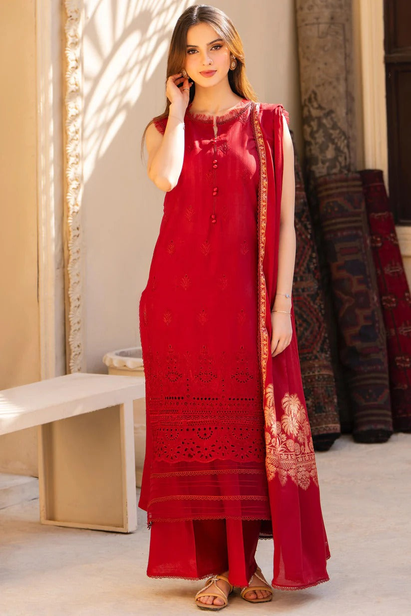 MIRAKHI LAWN 3PC - LAWN CHIKANKARI EMB SHIRT WITH JACQUARD LAWN DUPATTA AND LAWN DYED TROUSER | RP-5400