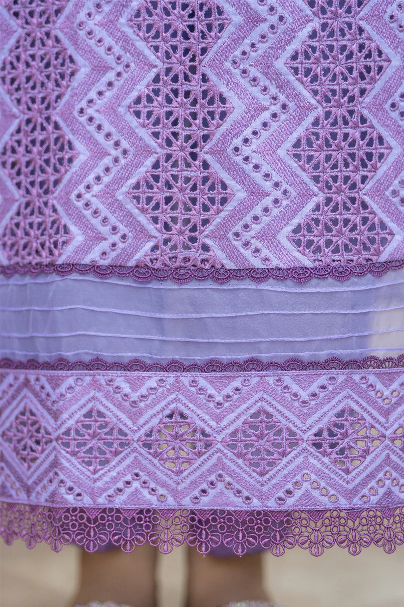 MIRAKHI LAWN 3PC - LAWN LASERCUT EMB SHIRT WITH MONARK PRINTED DUPATTA AND LAWN DYED TROUSER | RP-VOL-1-PLUM