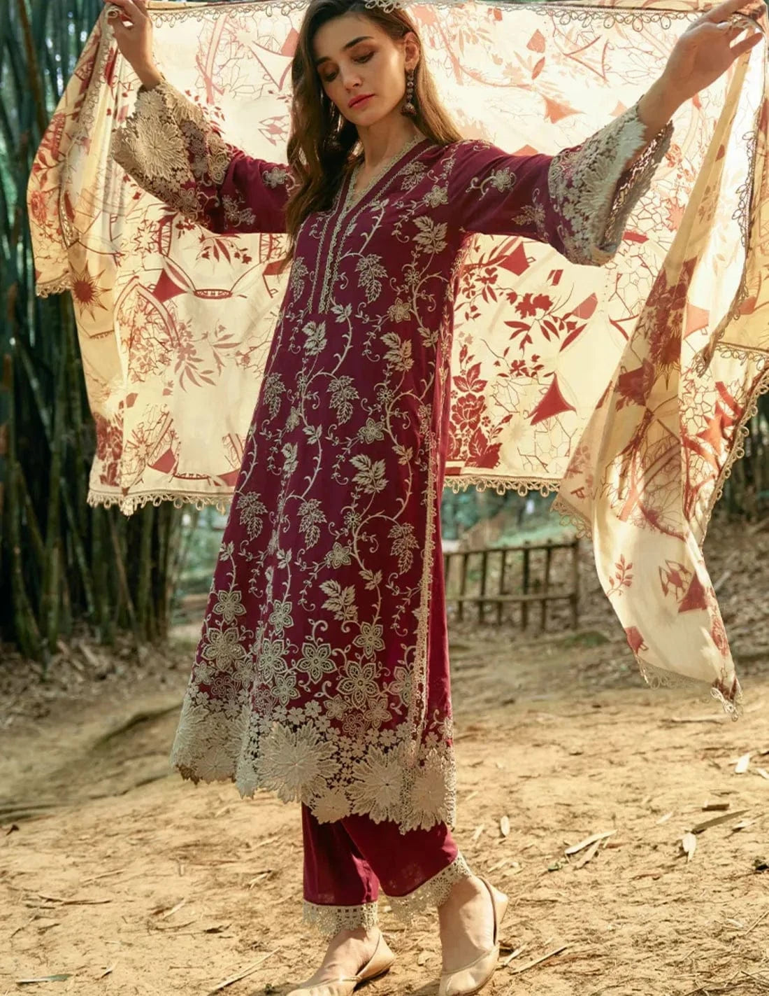 IMAGE LAWN 3PC - LAWN EMB SHIRT WITH MONARK PRINTED DUPATTA AND LAWN DYED TROUSER | RP-3598