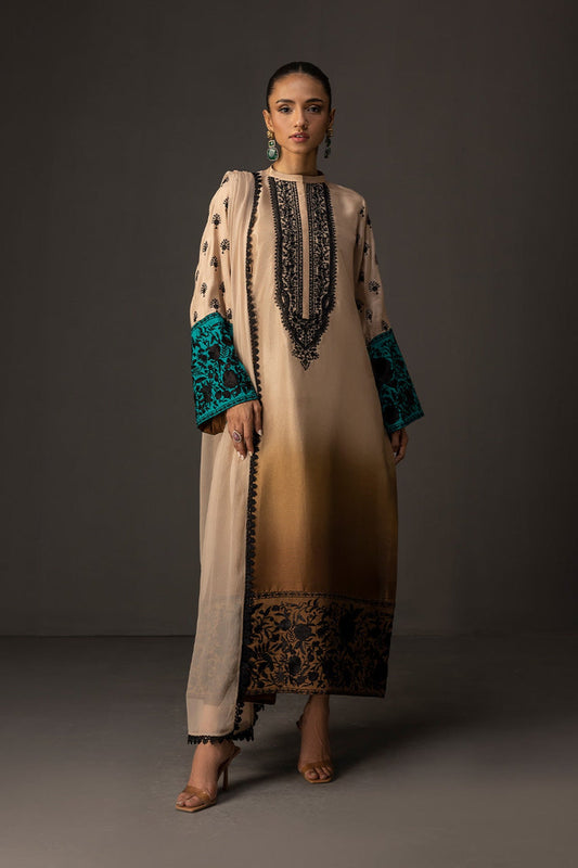 ZAINAB CHOTANI-3PC SHAMOZ SILK PRINT EMBROIDERED SHIRT WITH SOFT SILK PRINT DUPATTA & SILK TROUSER BIC-1717
